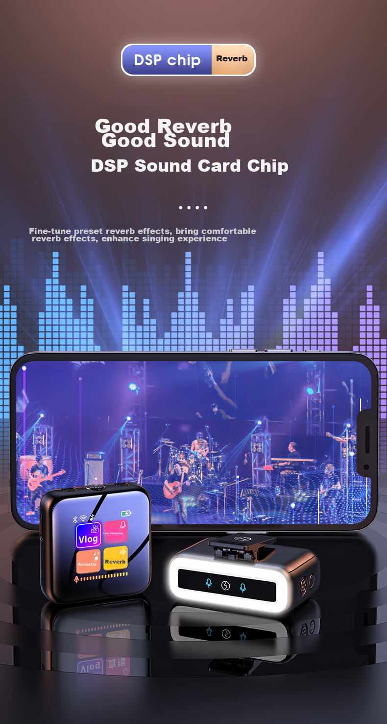 Haomuren Wireless Microphone Clip-On Mic, Dual-Channel Audio Recorder, TikTok Live Streaming Sound Card, Live Recording Equipment, Singing Noise Reduction Video Interview Microphone for Mobile Phone Camera And Computer 14
