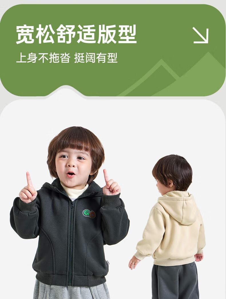 Ciciibear [One-Piece Fleece] Boys' Fleece-Lined Jacket, Children's New Style Baby Hoodie, Autumn And Winter Outdoor Warm Outerwear 1