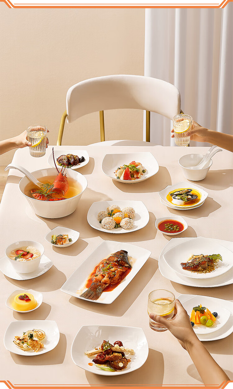 Magoront Ceramic Bone China Dinnerware Set White Embossed Magnolia 16-Piece 4-Person Gift Box 6
