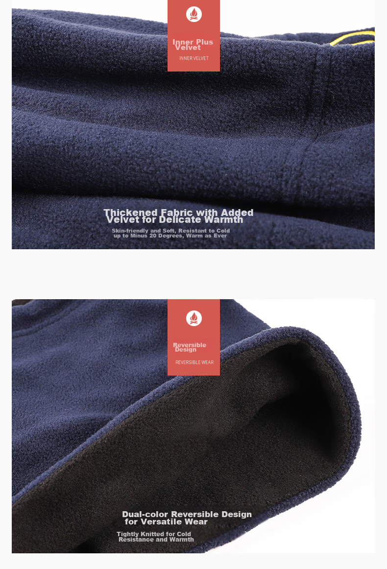 BWNK Outdoor Fleece Neck Gaiter, Pullover Neck Warmer for Winter, Multifunctional Cycling Balaclava, Black And Navy Blue, Reversible 4