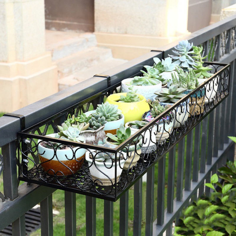 Anerya European-Style Balcony Flower Rack Planter, Wrought Iron Railing Multi-Tier Hanging Flower Pot Rack Wall-Mounted Pothos Succulent Flower Stand