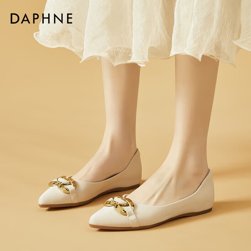 DAPHNE Flat Shoes Soft Sole Fashionable Women's Single Shoes Professional Commuter Women's Shoes Pointed Toe Loafers 4623101057 Beige 35