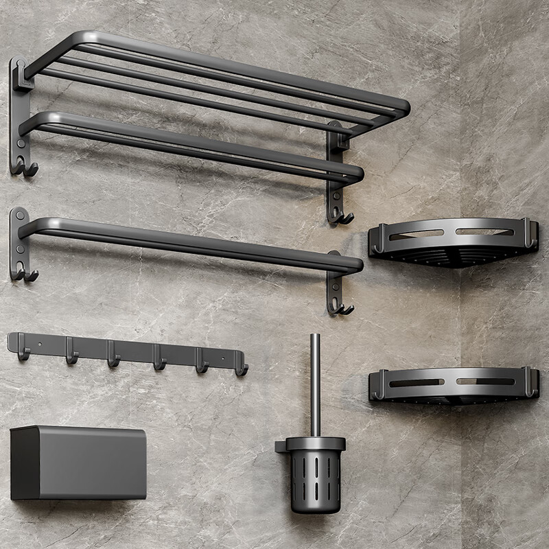 Huxiansen Bathroom Storage Rack, Toilet Towel Holder, No Drilling Required, Space Aluminum Gun Gray, Moisture-Proof And Durable, Bathroom Organizer 2