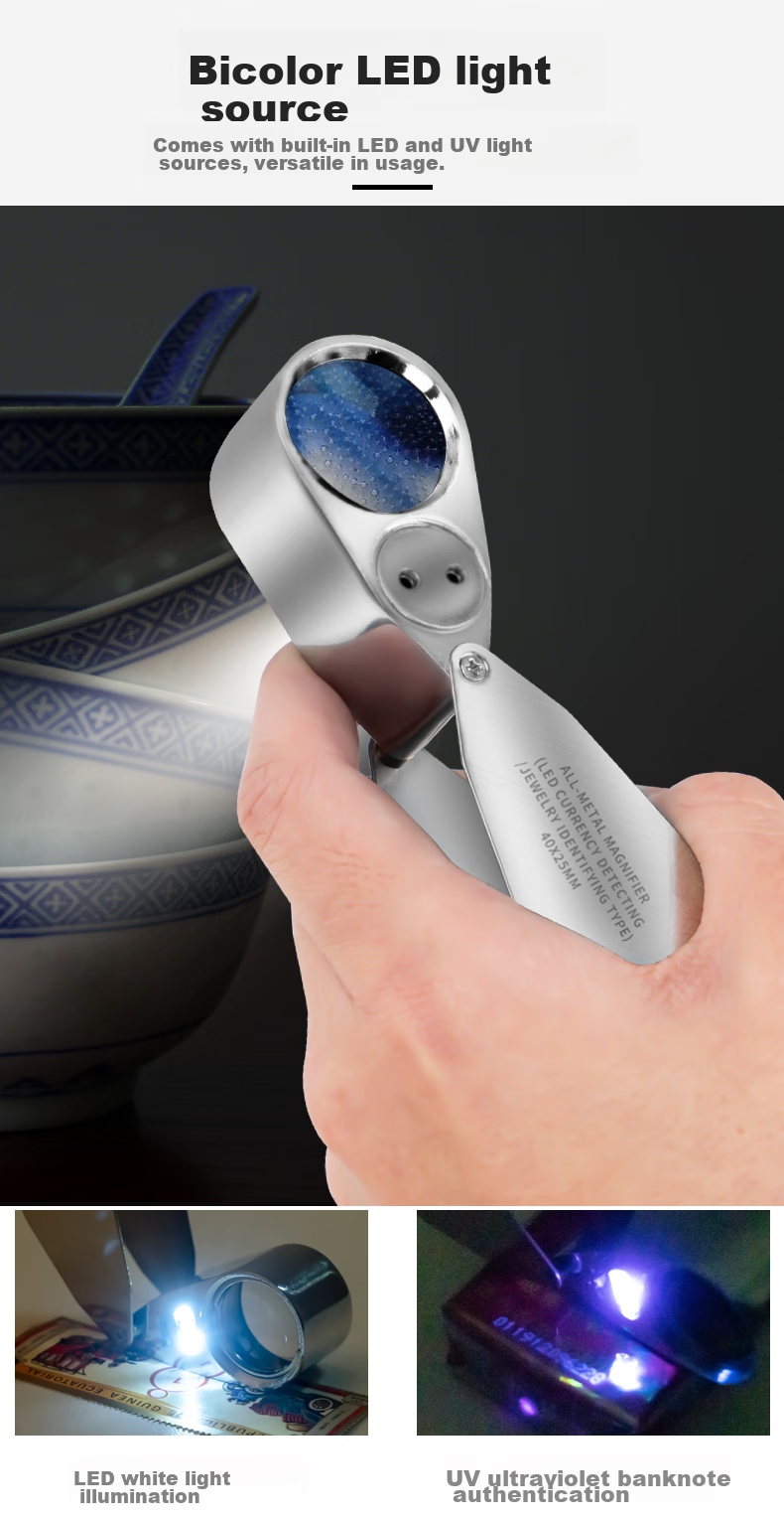 MIXOUT High Magnification Magnifying Glass with Light, Portable HD Jewelry Appraisal Tool for Jade, Jadeite, Antiques, UV Light 6