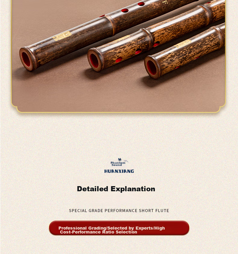 HAMDUN HUANXIANG Purple Bamboo Flute, Handmade Premium One-Section Eight-Hole Natural Short Flute, G Key, Professional Performance Beginner Entry-Level Flute for Adults, Ethnic Wind Instrument 7