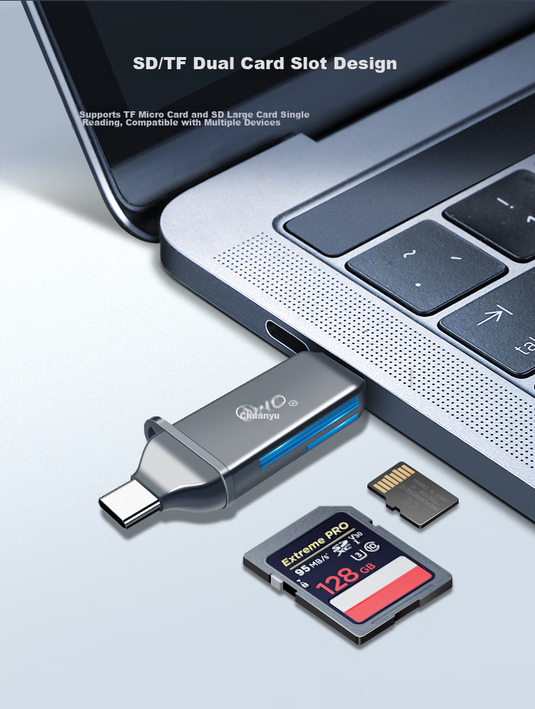 Chuanyu [Dual Card Dual-Read] USB3.2Gen1/TypeC High-Speed SD/TF Multi-Functional Computer/Apple/Android Phone Camera Drone Pocket Card Reader 2