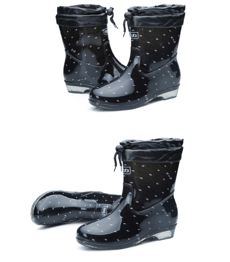 Huili Women's Mid-Calf Waterproof Rubber Boots, Fleece-Lined for Warmth, Rain Boots, Overshoes, Model 6523, Black, Size 40 7