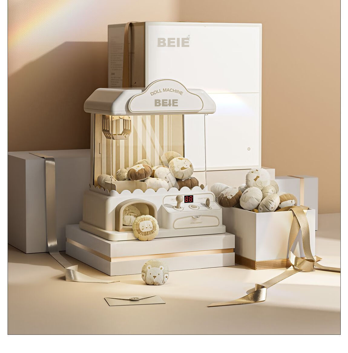 BEIESTATE Claw Machine, Small Home-Use Plush Toy Grabber, Capsule Toy Machine, Children's Toy with Light And Music, Khaki Color, Children's Gift 17