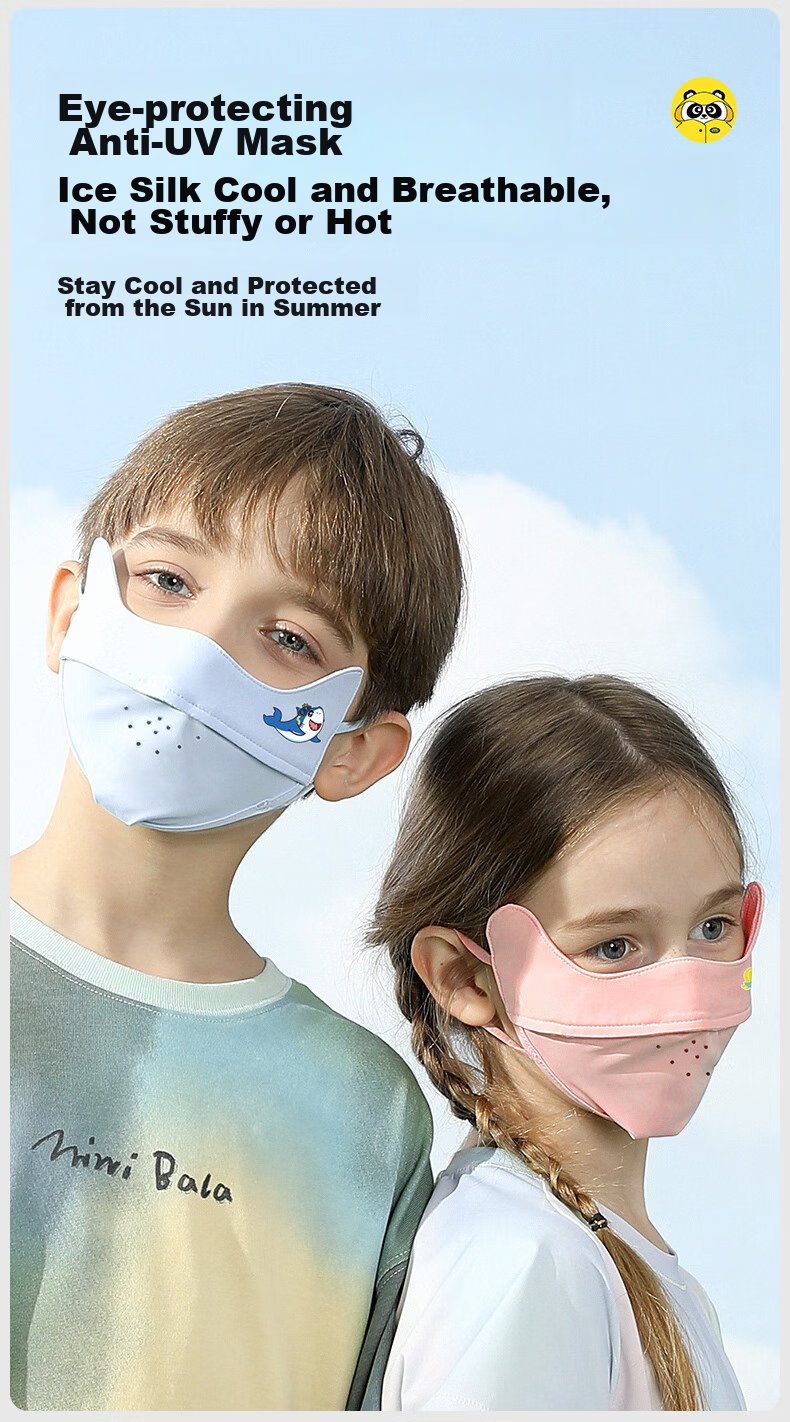 Moremerry Children's Sun Protection Face Mask, Windproof And UV-Resistant, for Boys And Girls, Summer Lightweight Ice Silk Breathable Face Cover, Pink, Size L 1