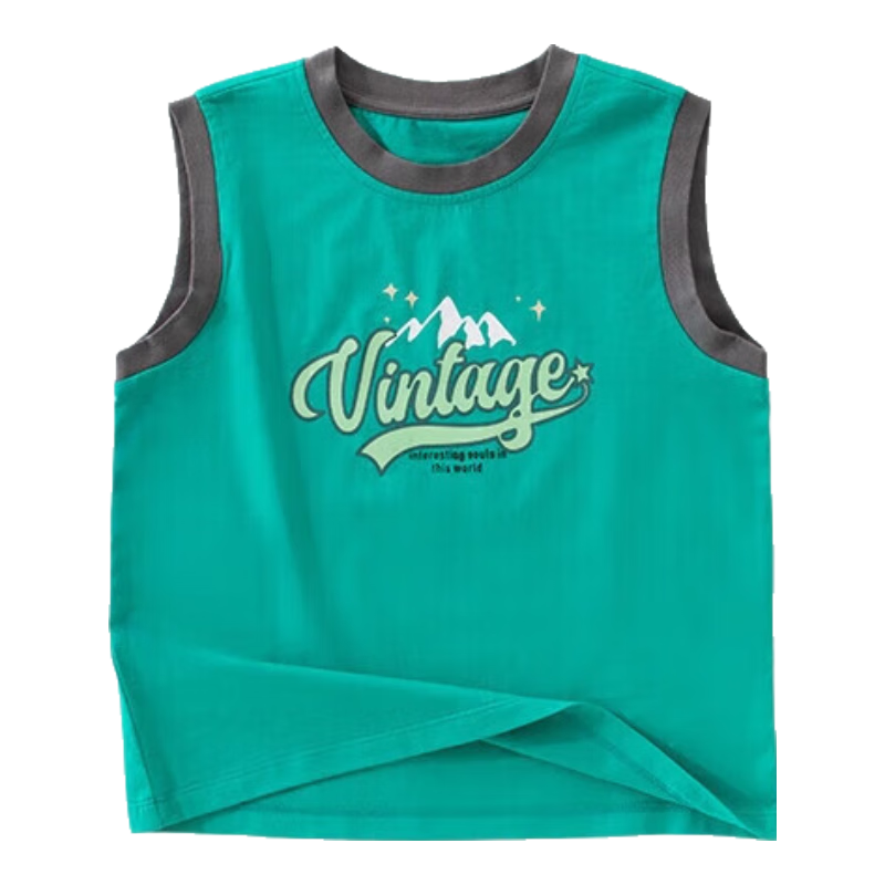 NUBIWU Children's Pure Cotton Tank Top, Summer Thin Breathable Undershirt, Boys Stylish Printed Sleeveless T-Shirt, Wide Shoulder Vest