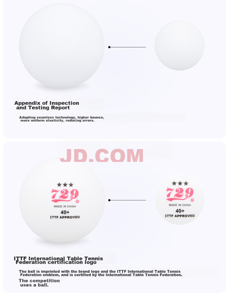 729 Table Tennis Ball 3-Star New Material 40+ World Youth Championship Edition Seamless White 6-Pack 9
