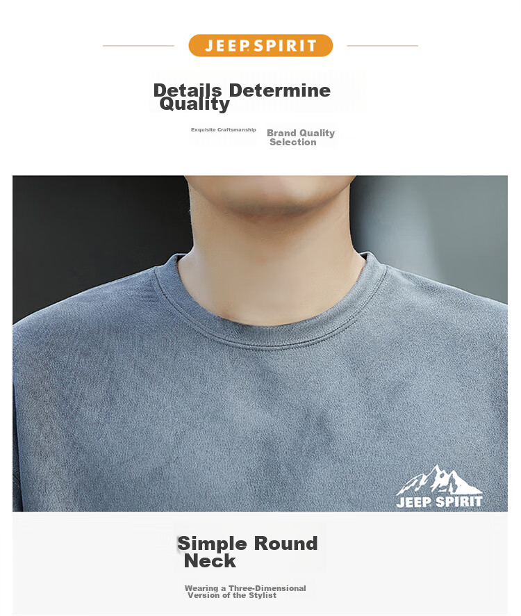 JEEP SPIRIT Men's Sweatshirt, Spring Korean Style Loose Fit Round Neck Undershirt, Blue, 4XL 8