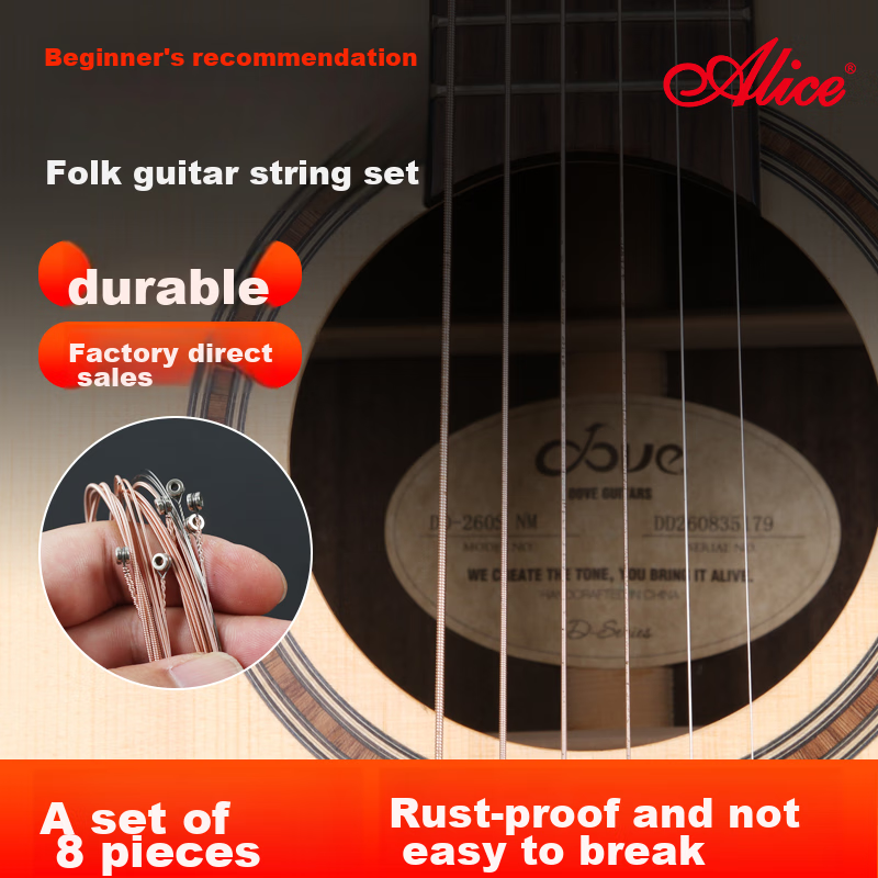 ALICE A206 Acoustic Guitar Strings, One Set of Nickel-Plated Rust-Resistant Strings, 011-052, Guitar Accessories
