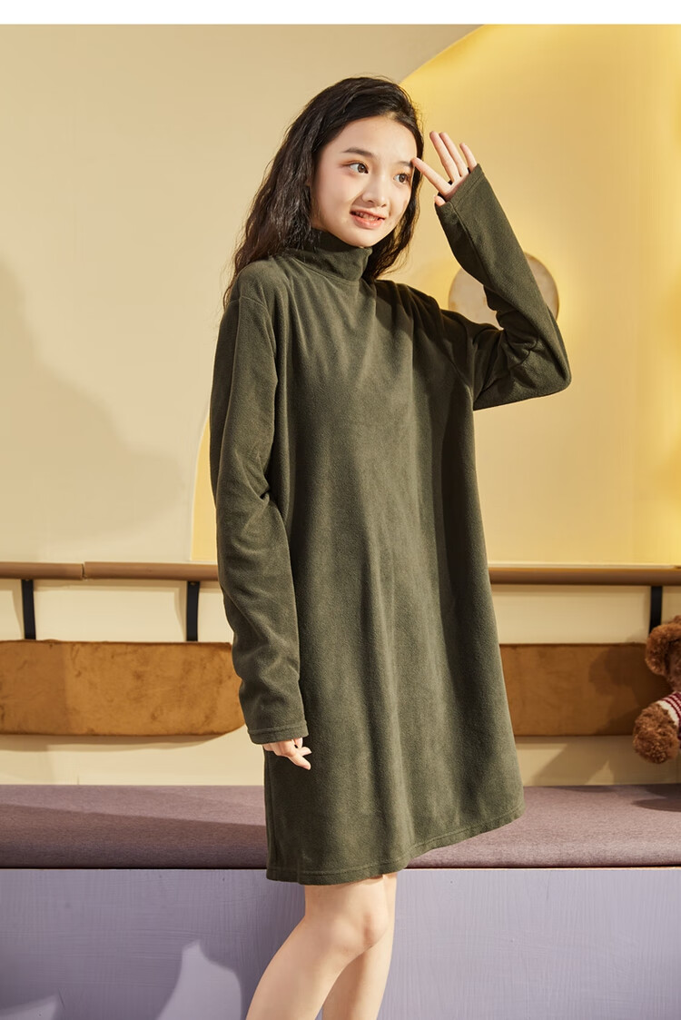 TonLion 2024 Women's Fleece High Neck Knit Long Sleeve Dress Black S 19
