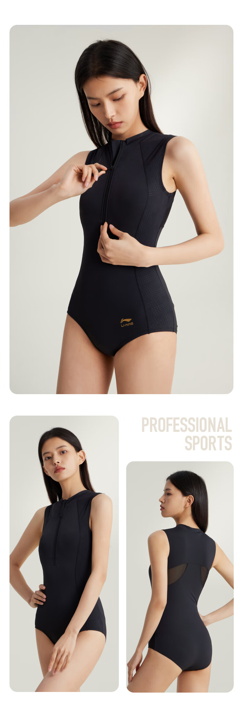 Li-Ning Women's One-Piece Swimsuit, Professional Training Triangle Swimwear, Quick-Dry, Sun-Protective, Competitive Swimming Gear, 0953 White XXL 7