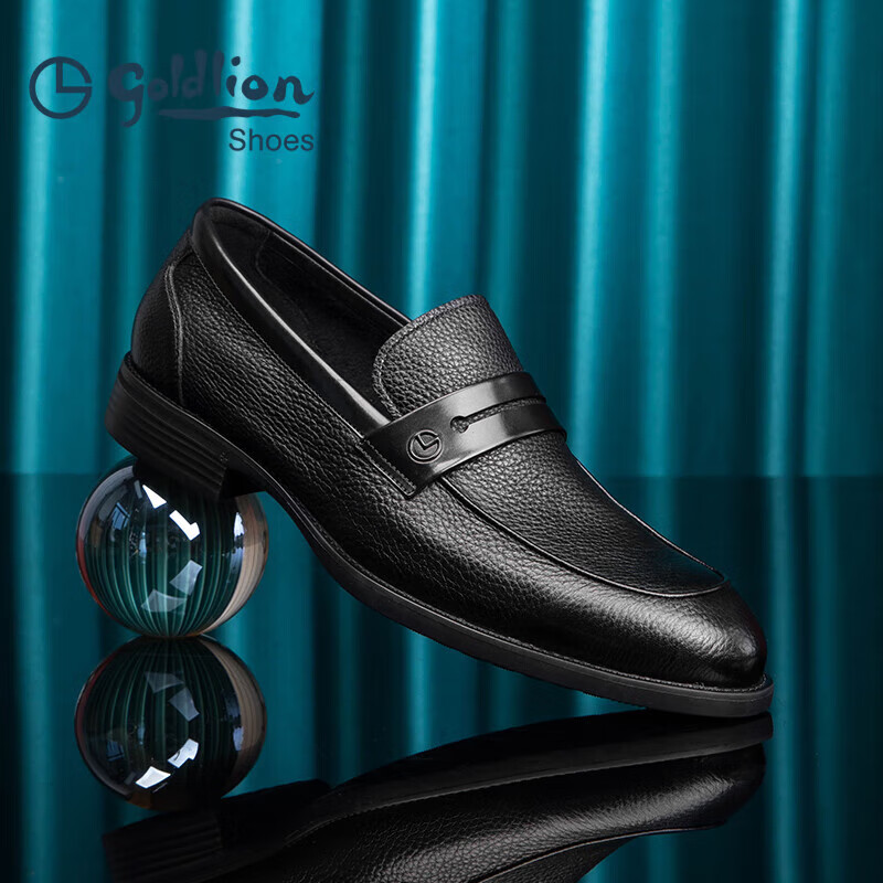 Goldlion Men's Shoes, Business Casual Leather Shoes, Lightweight Comfortable Slip-On Loafers G521310324AAB - Black - Size 44