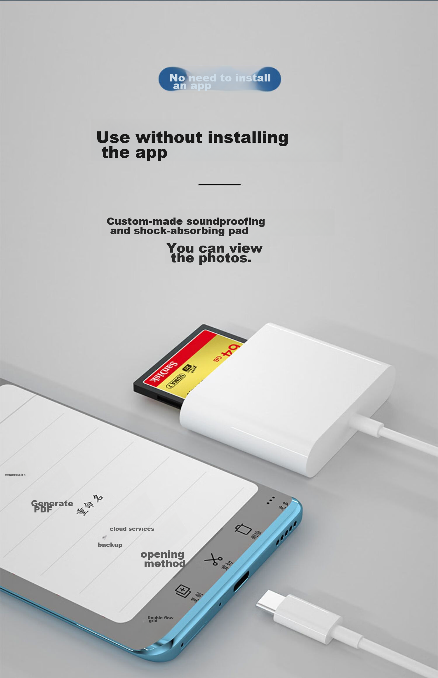 LinkStone Type-C Multi-Function Three-In Card Reader, High-Speed Reading And Writing for Type-C, Supports TF/SD/CF And Other Phone Cards And Camera Cards 3