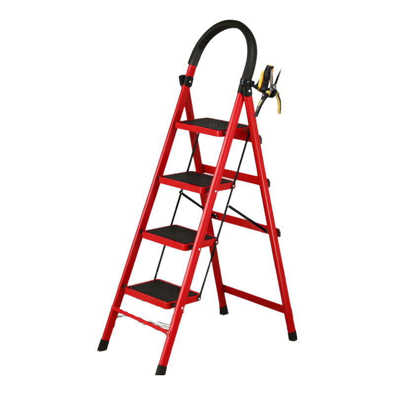 AOZHI Folding Ladder for Home Use, Heightened And Thickened A-Frame Ladder, Thickened Steps, Step Ladder, Engineering Ladder, Red Four-Step Ladder