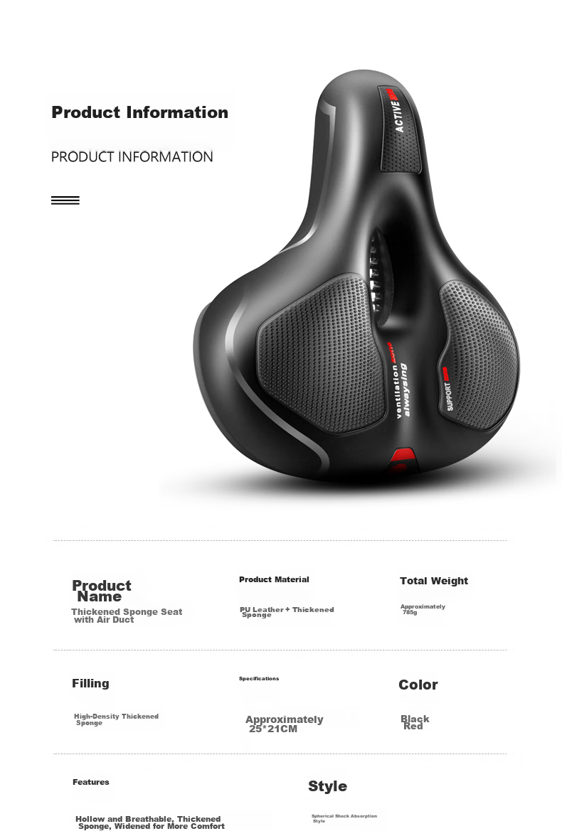 Move Iron Bicycle Seat, Mountain Bike Shock-Absorbing Saddle, Thickened Foam Saddle, Universal Seat Cushion, Cycling Equipment Accessory 11
