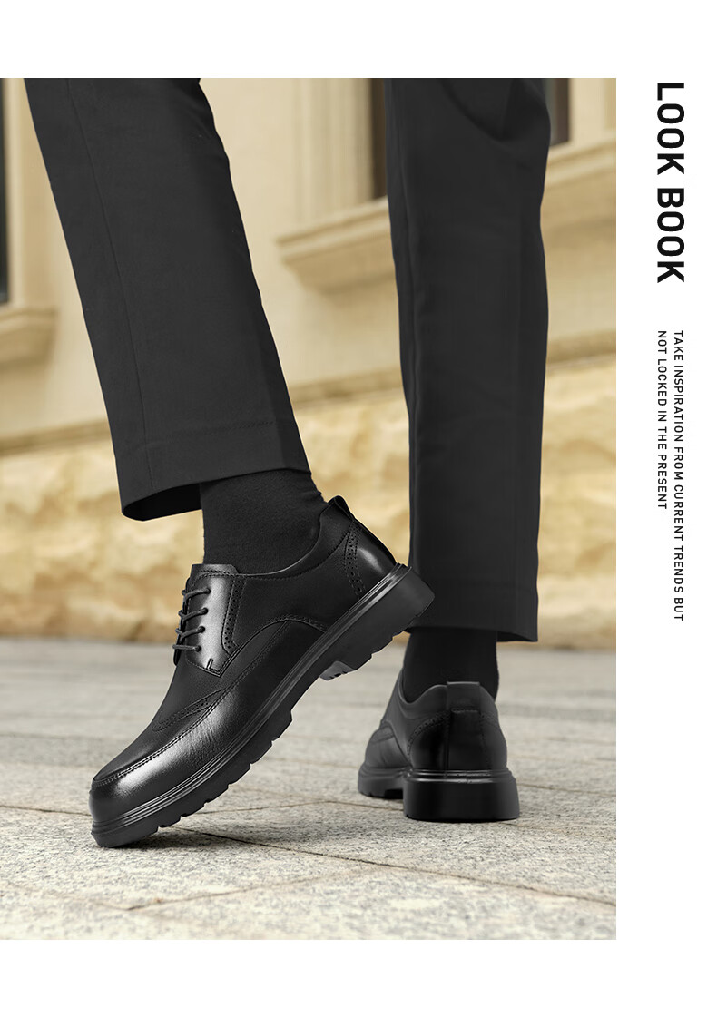HLA Men's First Layer Cowhide Leather Shoes British Style Formal Business Shoes T258 Black Size 40 6