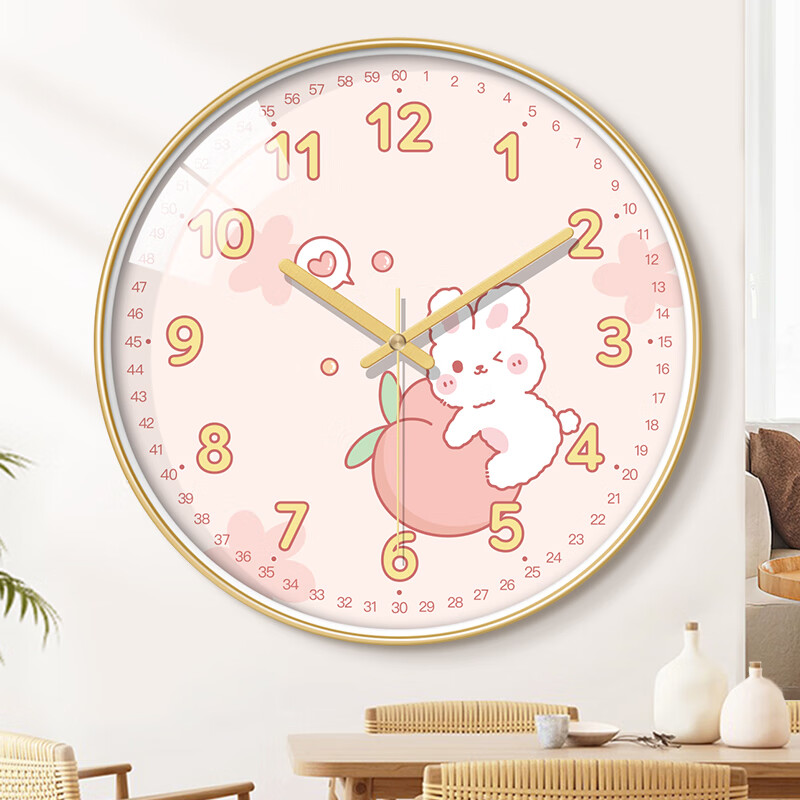 BBA Wall Clock, Creative Cartoon Clock, Cute Home Living Room Children's Room Wall-Mounted Timepiece, Adorable Rabbit Design, 30cm