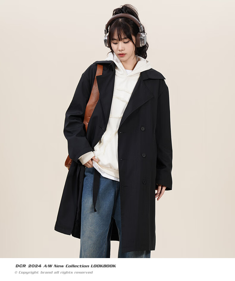 NASA GOOD Men's Mid-Length Trench Coat Autumn Winter Cold-Resistant Warm Loose Casual Double-Breasted Belted Jacket Black L 3
