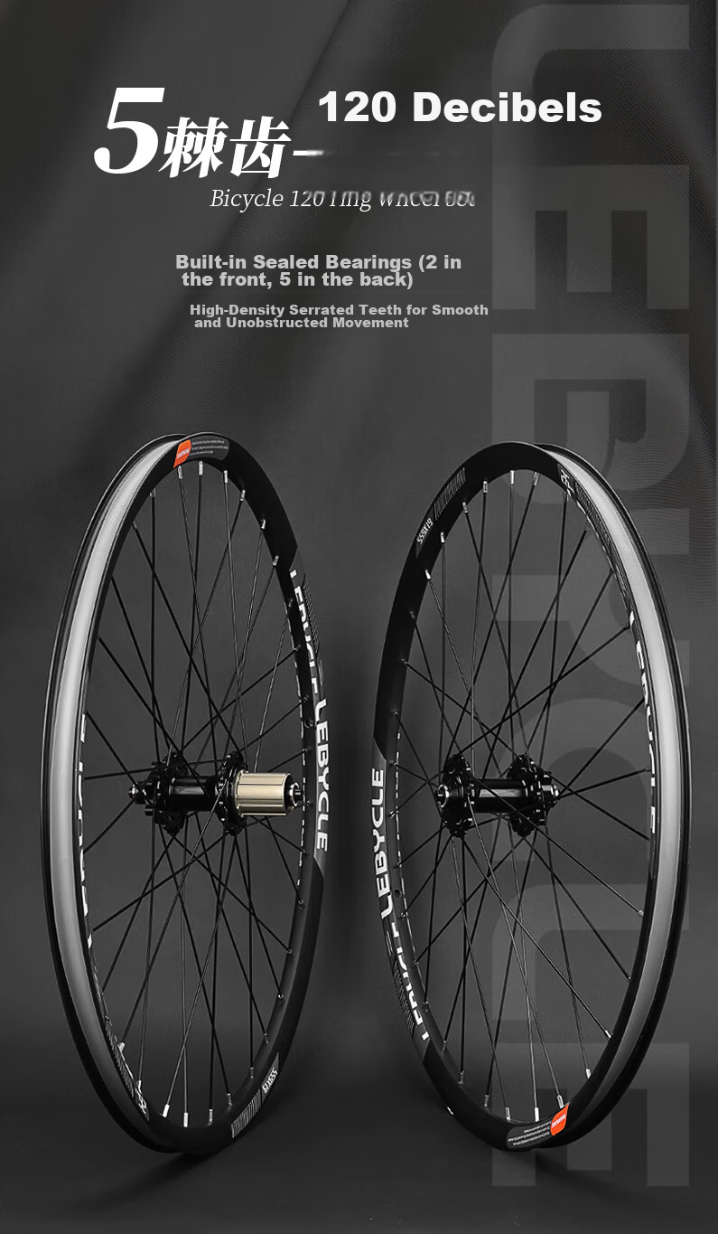 LEBYCLE Mountain Bike Wheelset with 5 Shimano Bearings, Flower Drum 120 Sprockets, 27.5-Inch Hubs, Aluminum Alloy Wheels, Bicycle Rim, Disc Brakes 1