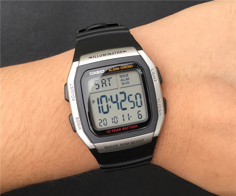 CASIO Men's Small Square Series Outdoor Waterproof Sports Student Watch Luminous Digital Watch Gift for Boyfriend W-96H-1B 10