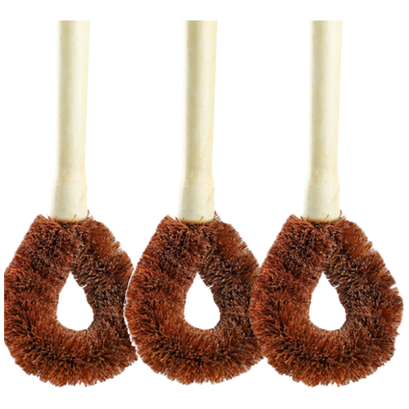 Yunjie Coconut Palm Pot Brush, Set of 3, Kitchen Brush for Cleaning And Degreasing, Non-Damaging Pot Scrubber, Dishwashing Tool