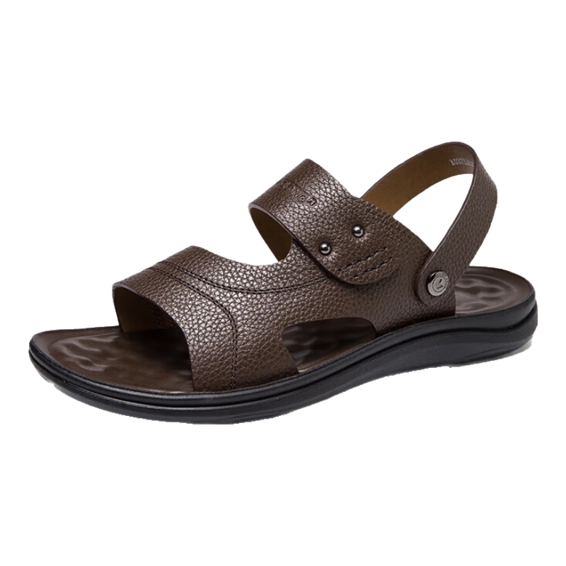 Aokang Sandals, Beach Shoes, Men's Comfortable Casual Open-Toe Breathable Two-Way Simple Slippers, Brown, Size 38