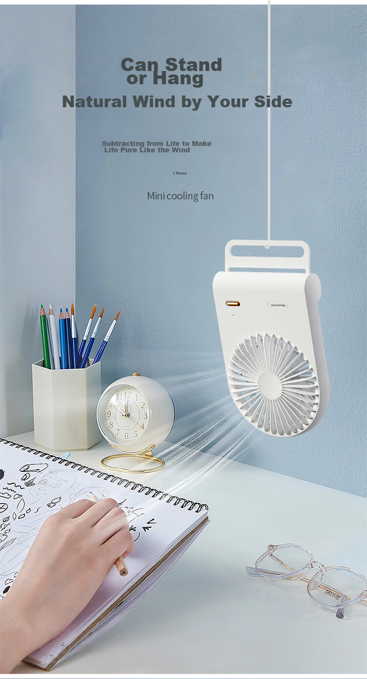 Newmine Mini Desktop Fan, Portable Wall-Mounted Fan, Compact Electric Fan for Office, Student Dorm, Bedside, Powerful Handheld Small Fan, White 7