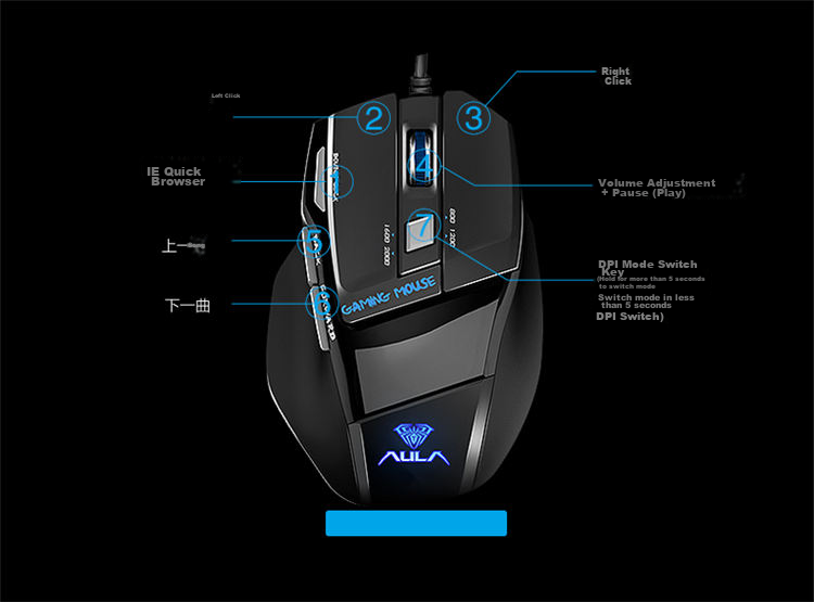 AULA S12Pro Large Wired Mouse, Gaming Mouse, RGB Lighting Effects, Ergonomic Design, E-Sports Mouse, Computer Mouse, White And Gray Color 5