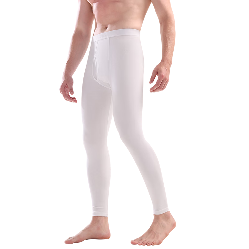 MiiOW Modal Autumn Long Johns for Men, Tech Heated Thermal Underwear, Visible Seam Waist Protection, German Velvet Single Pants, Men's Thermal Underpants, White, Size L