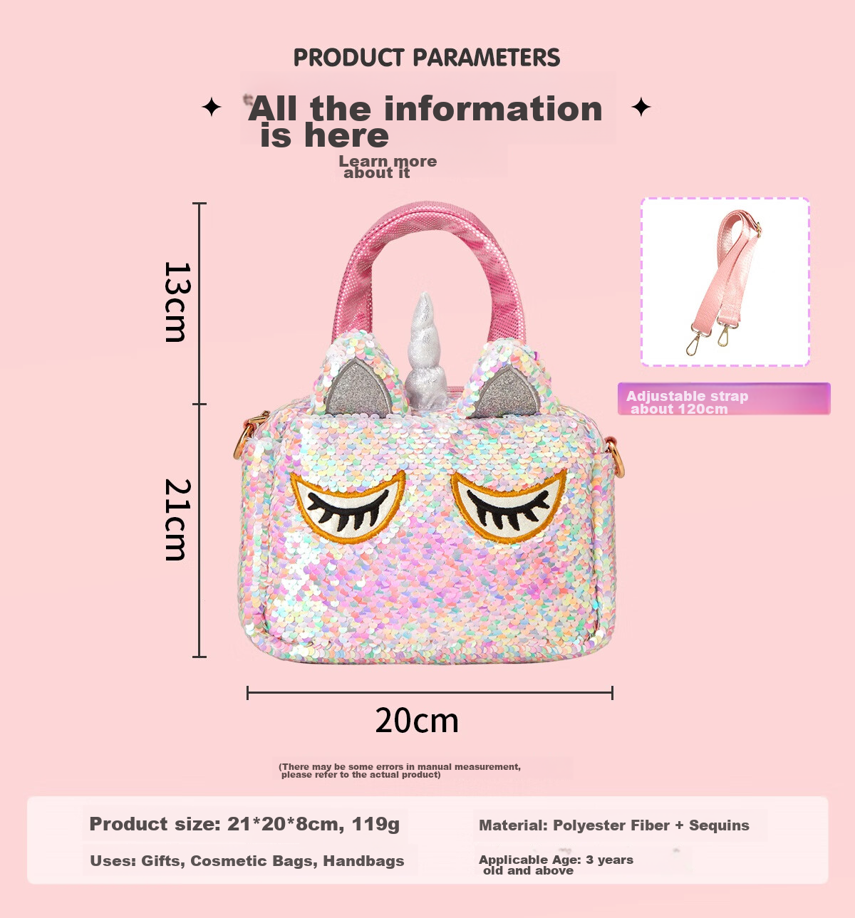 Liangpiandujiaoshou Capybara Colorful Cute Sequin Shoulder Bag Pencil Case, Adorable Children's Birthday Toy Gift 4