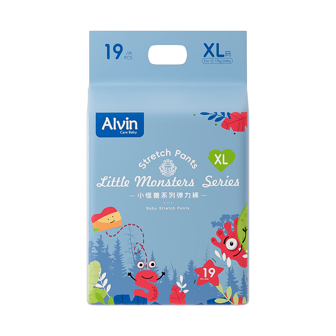 Aiweier Alvin [No Carbamide] Little Monster Ultra-Thin Instant-Absorbing Bare-Feel Pull-Up Diapers, XL Size, 38 Pieces