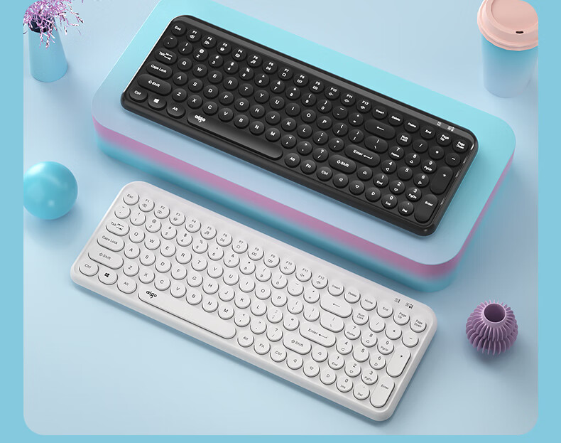 Aigo V610 Blue Quiet Office Business Keyboard, Wireless Bluetooth Connection, Rechargeable Lithium Battery, Compatible with WIN/MAC Dual Systems, Scissor Foot Structure, Full Size 17