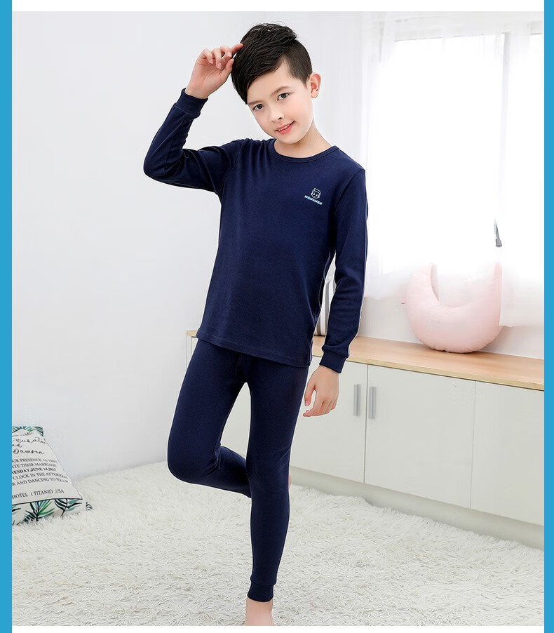 Hengyuanxiang Boys' Children's Underwear Set Youth Pure Cotton Mid-Neck Autumn Shirt and Pants Sleepwear for Boys and Students 25