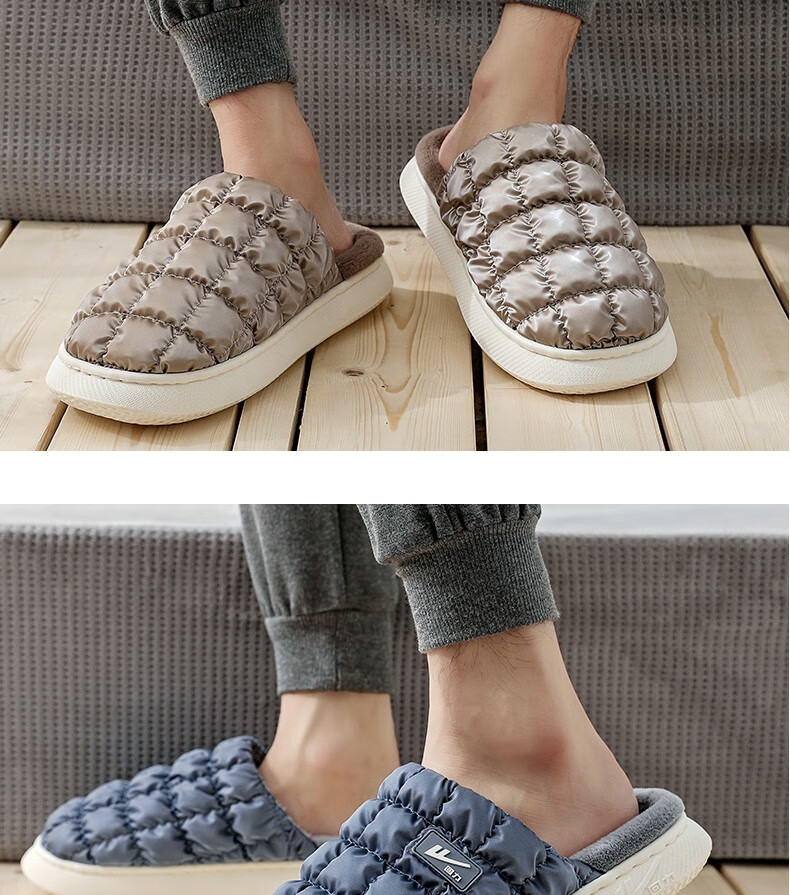 Warrior Soft Glutinous Puff Couple Waterproof Fleece Cotton Slippers Warm Thick Soft Sole Cotton Shoes HL0417 Pink Size 36-37 11
