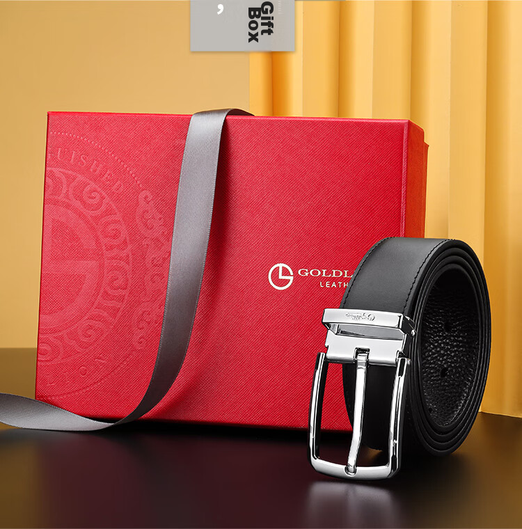 Goldlion Men's Pin Buckle Belt, Business Waistband Gift Box, Fashionable Trouser Belt, Birthday Gift 7