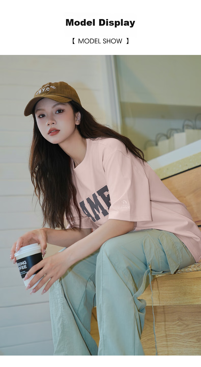 CAMEL Short-Sleeve T-Shirt for Men And Women, Summer New Style Letter Print Trendy Loose Casual Cotton-Feel Top 14