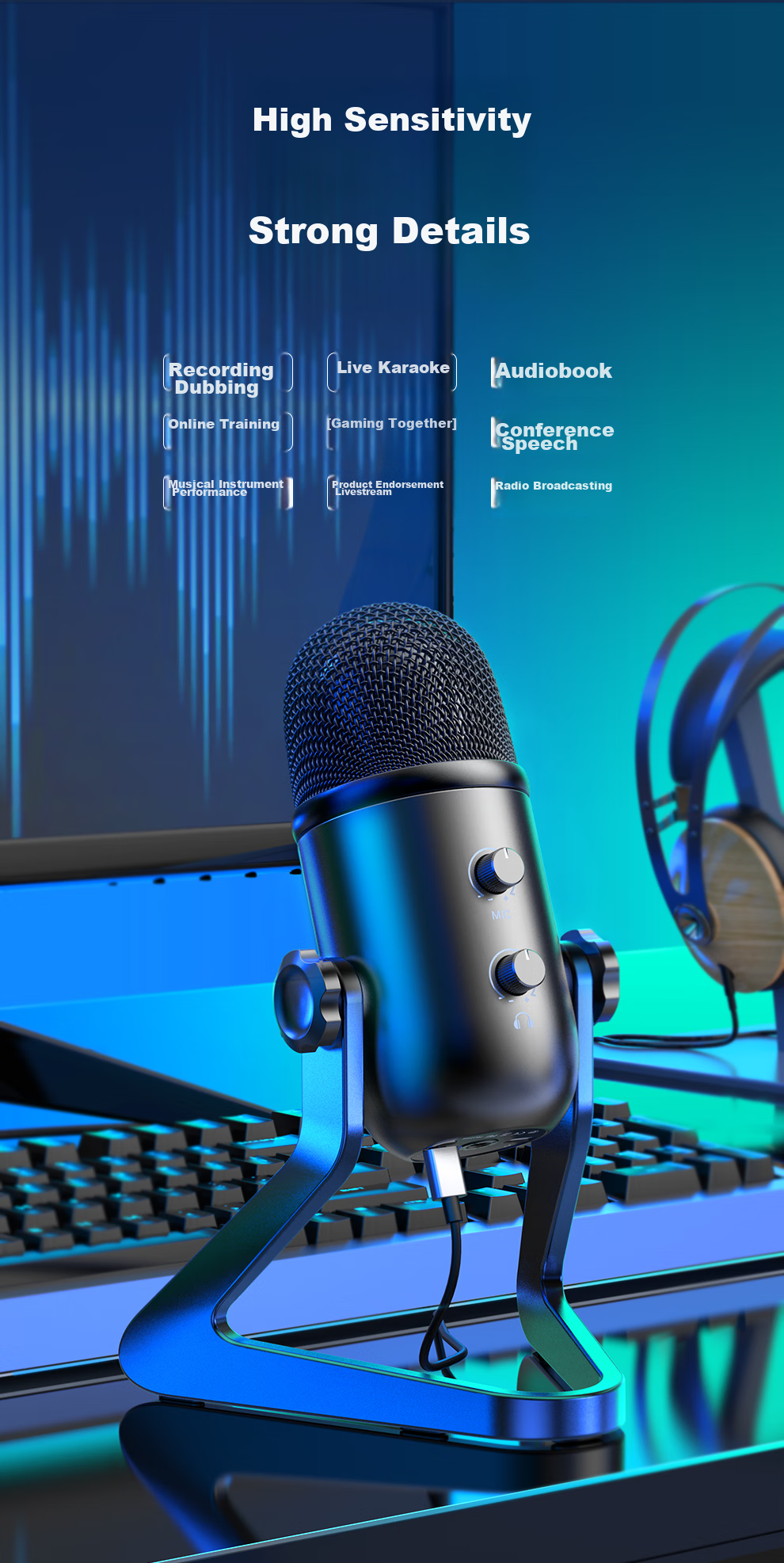 FIFINE Microphone Recording Equipment, Condenser Noise Reduction, Computer USB Wired Microphone, Live Streaming Karaoke Recording Video Dubbing Course Monitoring, Desktop Professional Sound Card Recording Microphone K678 3