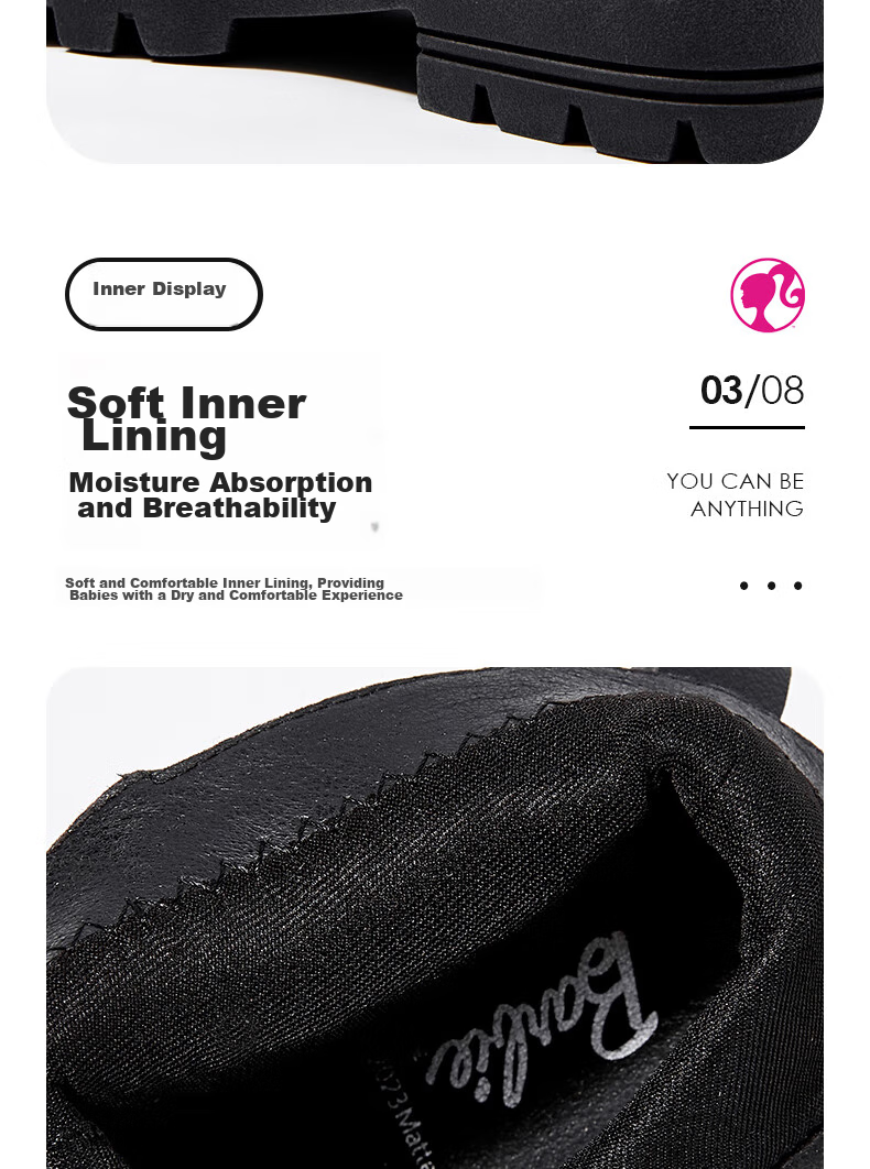 Barbie Children's Boots, Girls' Short Boots, Spring And Autumn Single-Lined Martin Boots, Girls' Leather Shoes, Chelsea Leather Boots DA6566, Black, Size 33 7