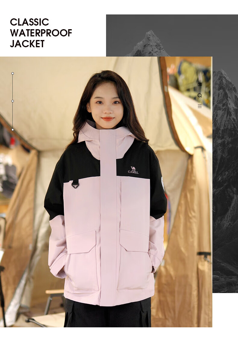 CAMEL Women's 3-in-1 Down Jacket Winter Detachable Liner Waterproof Coat 16
