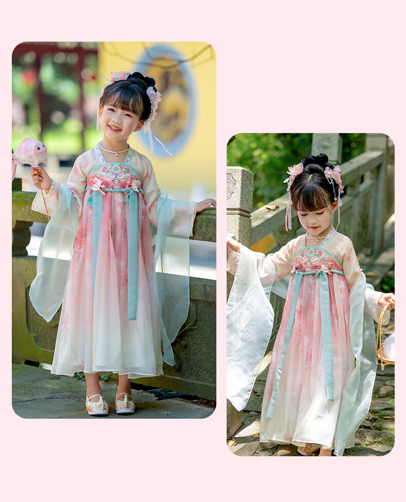 Menghu, Mo Green, Hanfu Girls' 2026 Autumn Chinese Style Children's New Ru Skirt Dress, Ancient Costume Princess Dress, Pink, Size 140 11