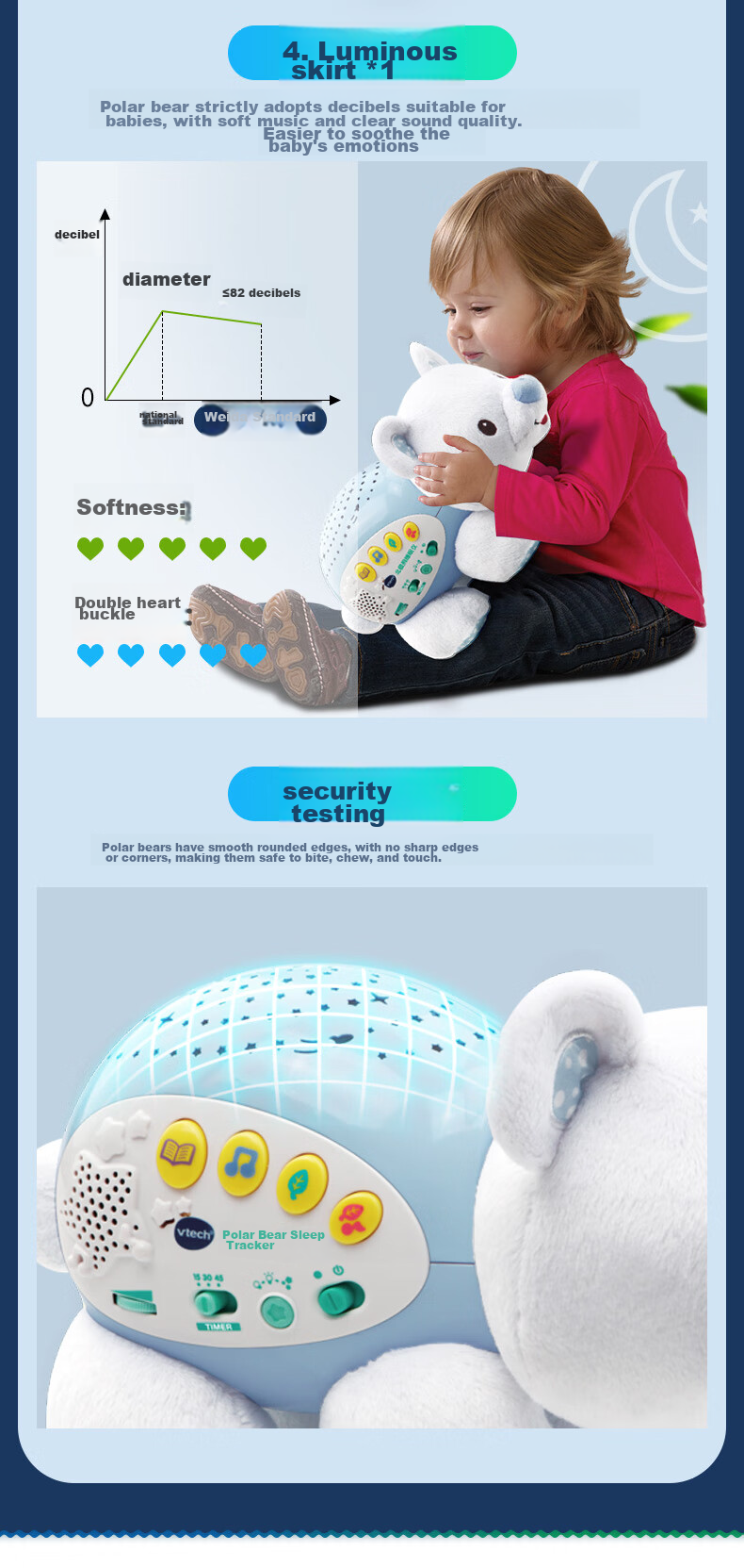 VTech Baby Toy Polar Bear Sleep Aid Musical Comfort Plush Doll, for 0 Months+, Newborn Birthday Gift 7
