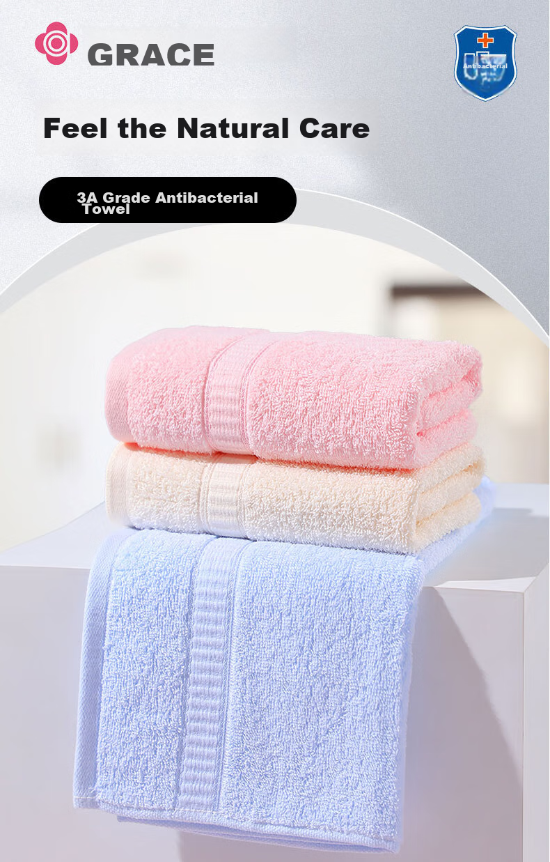 Grace Towel, 7A Antibacterial Class A Pure Cotton Highly Absorbent Men's And Women's Sports Face Towel, Blue/gray/beige, Pack of 3 1