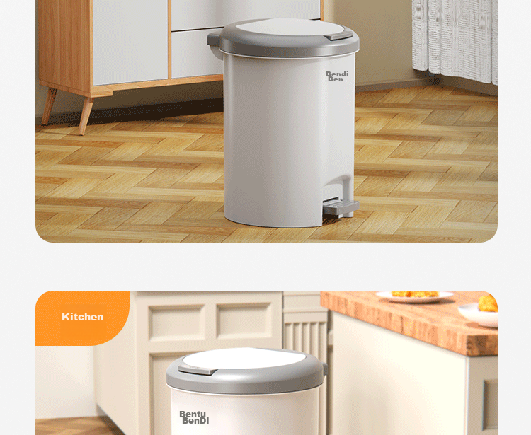 Bendi Pedal Trash Can, 12L Capacity, Dual-Opening Lid, Foot And Hand Press, Kitchen Garbage Bin, Household Bathroom Plastic Waste Container 6