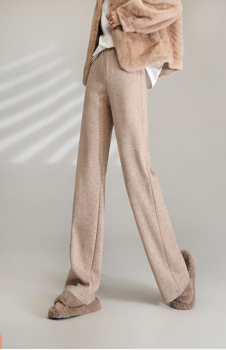 LOUISYAO Women's Winter Simple Solid Color High-Waist Fleece-Lined Thickened Straight-Leg Casual Pants Black 1 M 2