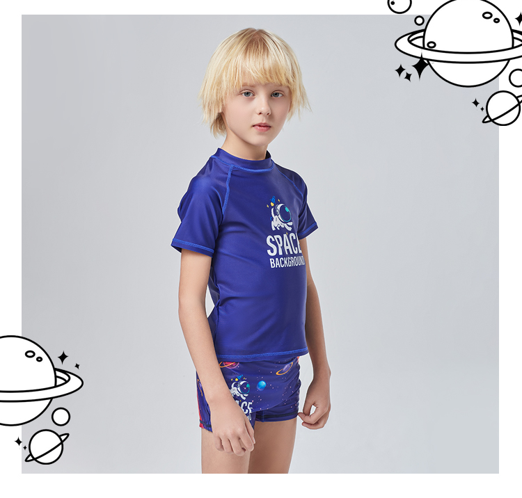 MIZUNO Children's Swimwear, Boys' Two-Piece Short-Sleeve Top And Shorts Set, Hot Spring Baby Quick-Dry Surfing Suit G1408 Blue 150 12