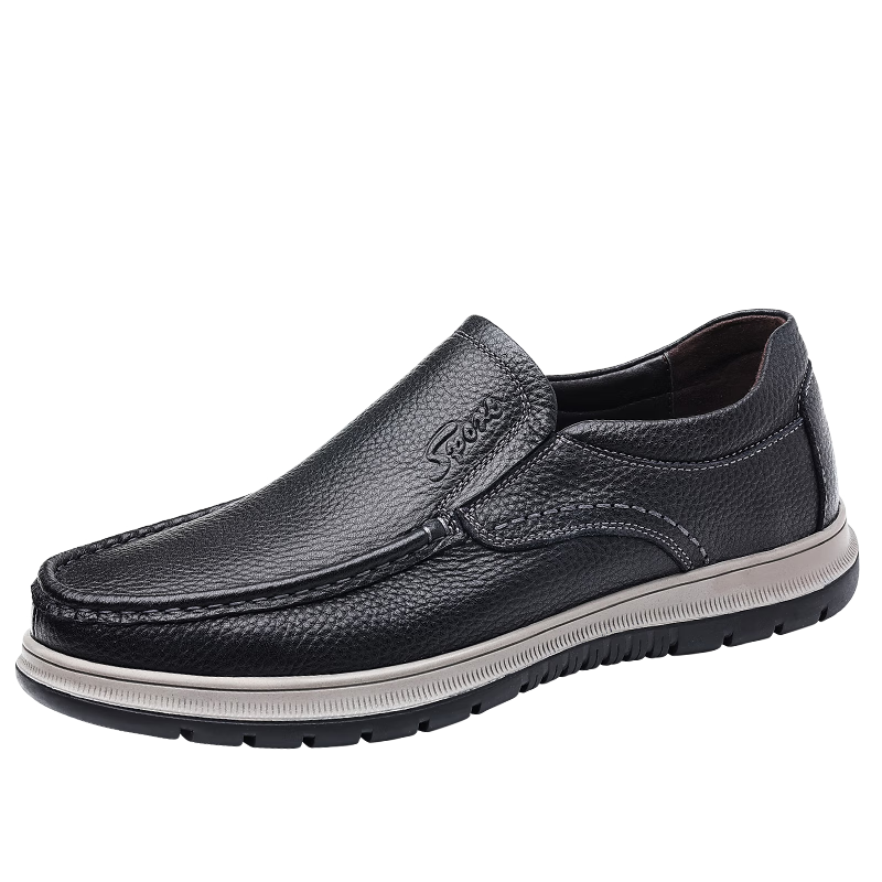 EGCHI Men's Leather Shoes, Top-Grain Cowhide Slip-On, Wear-Resistant Driving Business Casual Shoes, JST1351, Black, Size 42